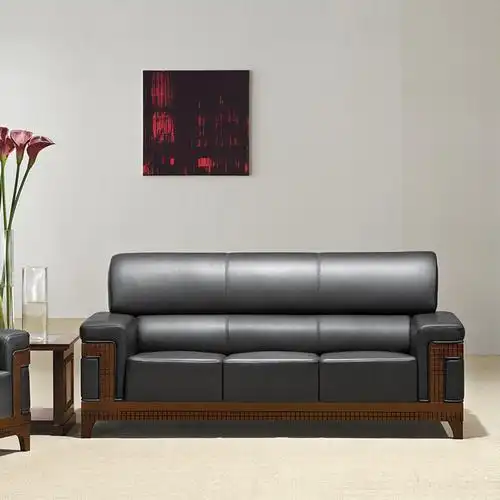 龙之腾商务办公三人位牛皮皮沙发洽谈会客接待