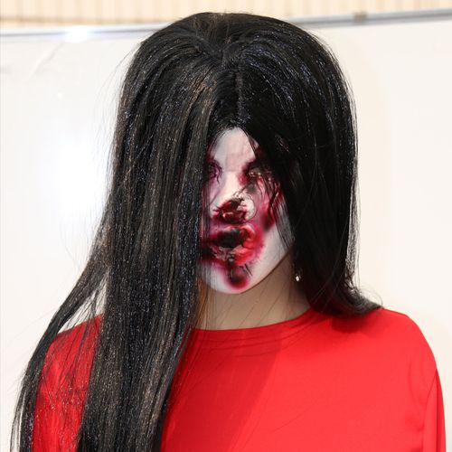 鬼节恐怖面具万圣节舞会乳胶女鬼面具搞怪长发惊悚面具厂家批发