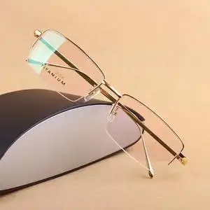 高档商务金色眼镜架超轻舒适纯钛近视眼镜框半框眼睛框镜架男女潮