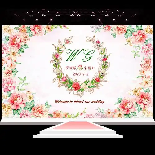 粉红桃花婚礼背景喷绘绘图psd模板婚庆迎宾区设计素材