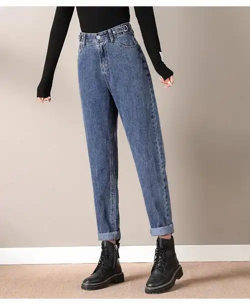 哈伦牛仔裤女2021秋季新款直筒宽松高腰小个子秋冬萝卜老爹裤为柔复古