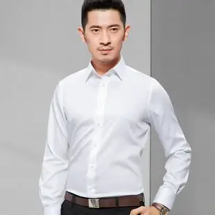 潮流商务休闲全棉白色正装 修身 男士 韩版 男长袖 纯棉免烫白衬衫