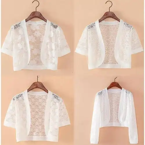 夏季百搭短袖雪纺小披肩镂空蕾丝开衫短外套防晒衣薄短款坎肩女
