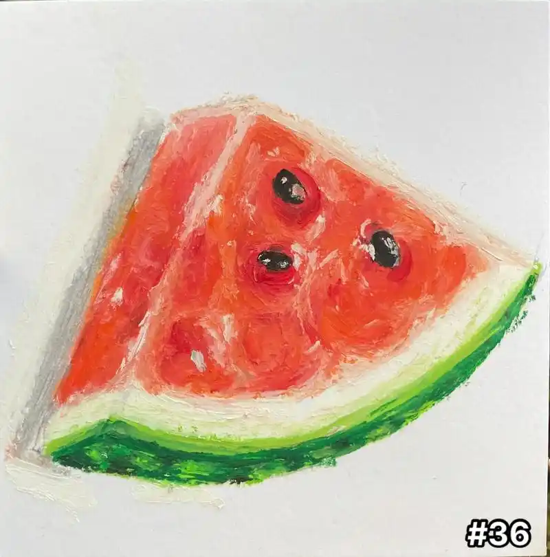 临摹·西瓜.#100天油画棒练习 - 抖音