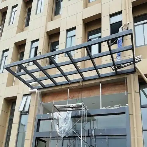 玻璃雨棚 户外钢结构钢化玻璃门口飘棚屋檐定制款钢构雨篷工厂