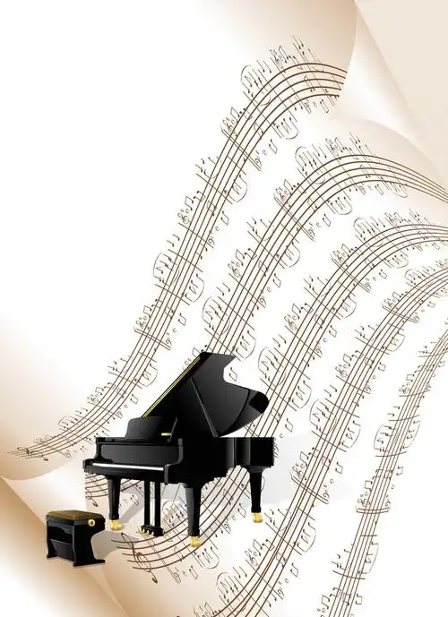 古典音乐钢琴在乐谱上音乐海报背景