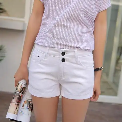 【女士短裤】夏季新款牛仔短裤女装弹力中腰显瘦修身时尚白色牛仔裤