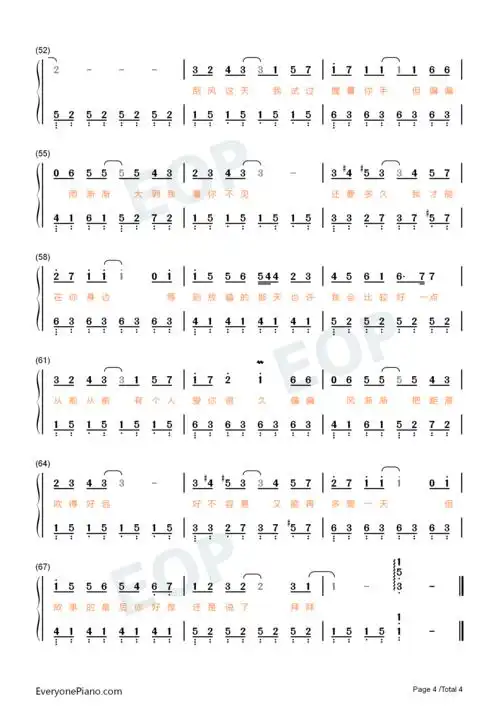 晴天-原调简单版-周杰伦双手简谱预览4-钢琴谱文件(五线谱,双手简谱