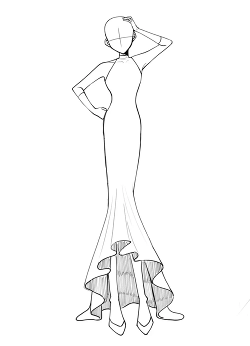 【画画素材】美少女的连衣裙「单人线稿」