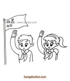 向国旗敬礼的两位小朋友手绘卡通简笔画大全
