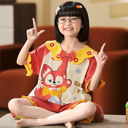 女宝宝儿童睡衣女童夏季薄款短袖可爱女孩5-10岁中大童12家居服13