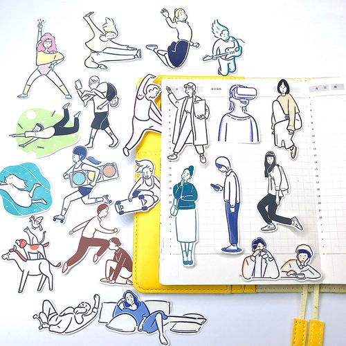 可爱手绘人物手帐贴纸随想手账素材简约手账插画记事本手机壳装饰