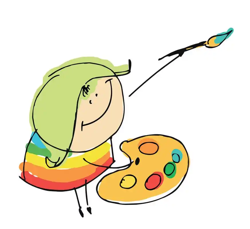 girl child happy artist painting - cartoon people illustration