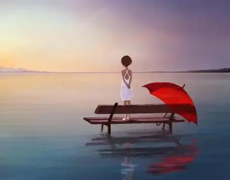 在下雨的时候一个女生在海边独自一人撑着伞的悲伤图片