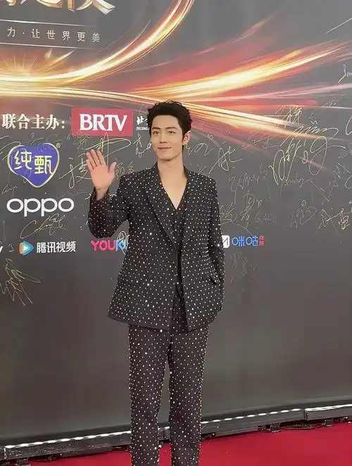 肖战亮相微博之夜红毯一身闪钻西装分外亮眼