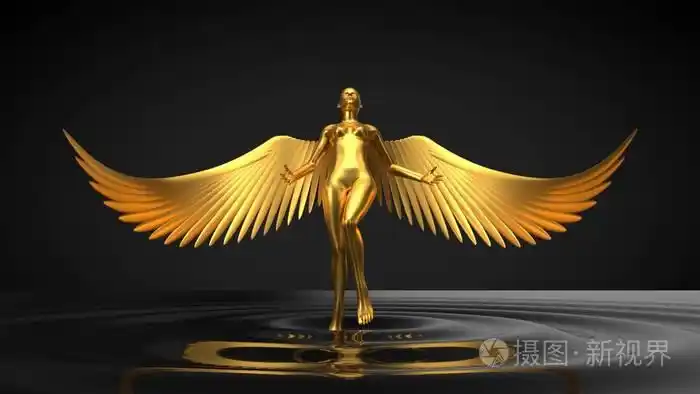 天使的概念从黑色液体中上升的女性角色3d插图