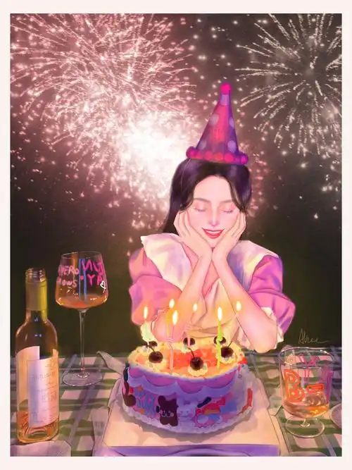 procreate插画|女生过生日可可爱爱