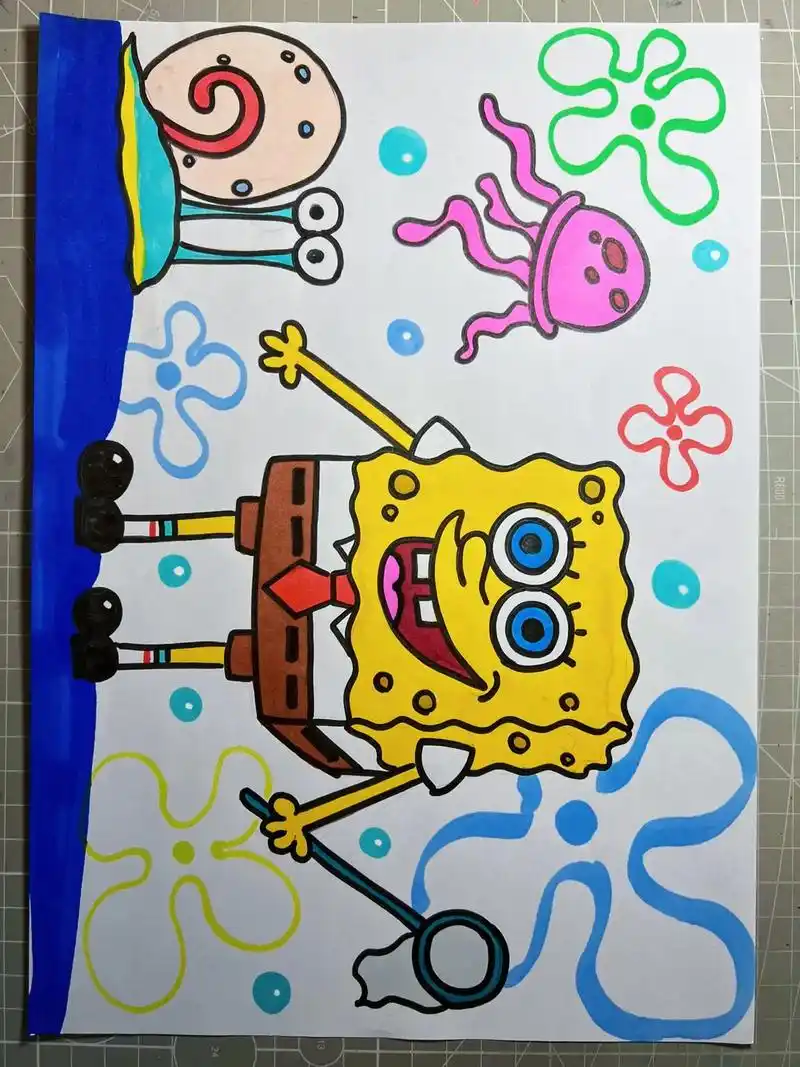 儿童创意画海绵宝宝系列来咯!#一起学画画 #简笔画 #儿童画 - 抖音