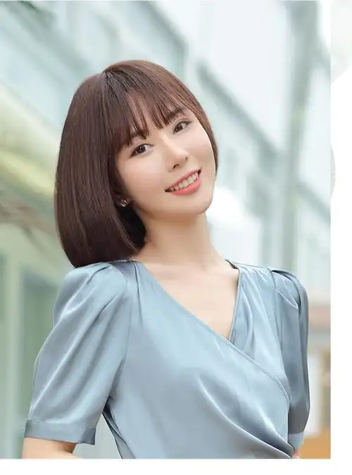 宜心假发女波波头假发真人发丝自然中长发bobo头圆脸气质自然中长发全