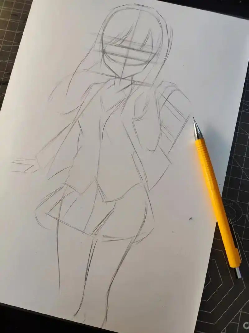 教大家四步画出制服美少女.#手绘 #日常瞎画 #绘画过程 # - 抖音