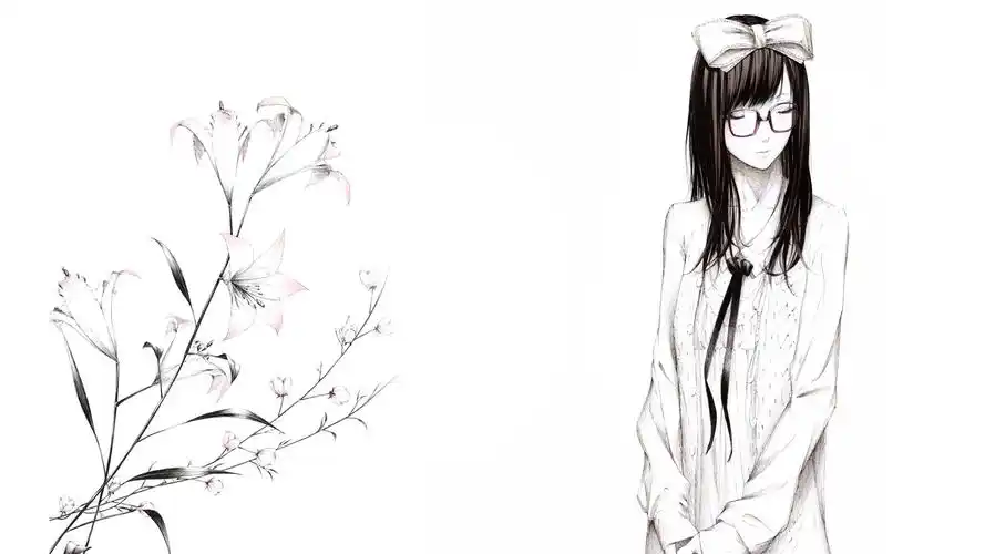 手绘素描简单动漫女孩桌面壁纸