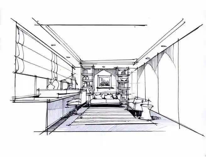 室内手绘客厅线稿草图表达