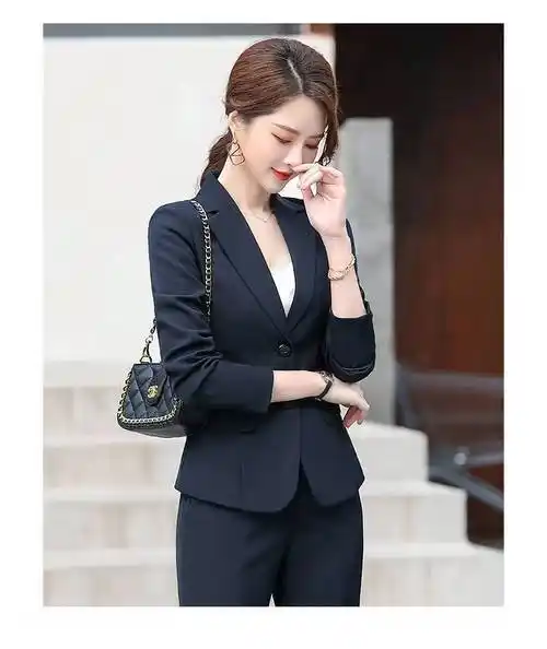 圣茵黛职业装女装套装春装修身长袖西装外套女教师办公室文员工作服