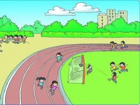 学校操场上的简笔画体育课上要在操场上画一个大圆做游戏没有那么大的