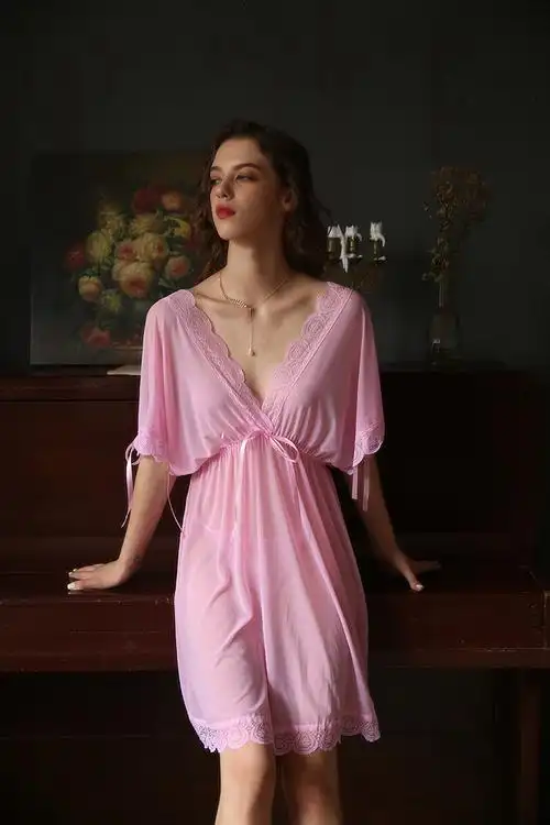 码性感睡衣170斤情趣蕾丝胖mm透明夏季薄款女火辣宽松诱惑a睡裙 粉色