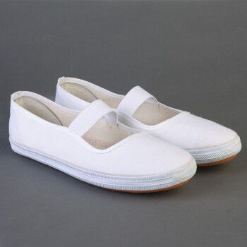 透气女夏季小白护士鞋防滑大码帆布鞋平底白布鞋一脚蹬老人白色跳舞鞋