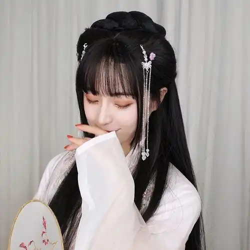 古装发包女假发女长直发 汉服牛角包垫发盘发髻 古风假发包套装 无鬓