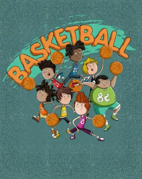有卡通小孩打篮球的海报.图片