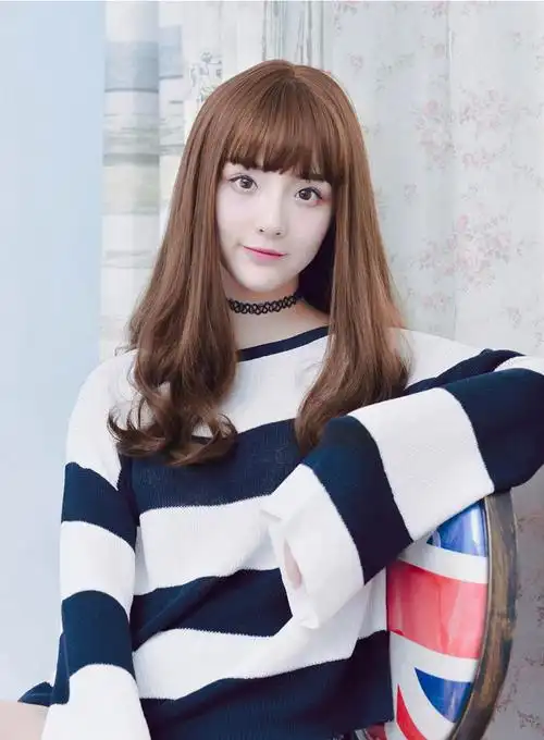 韩国假发女长卷发大波浪空气刘海梨花头长发自然齐刘海假发套