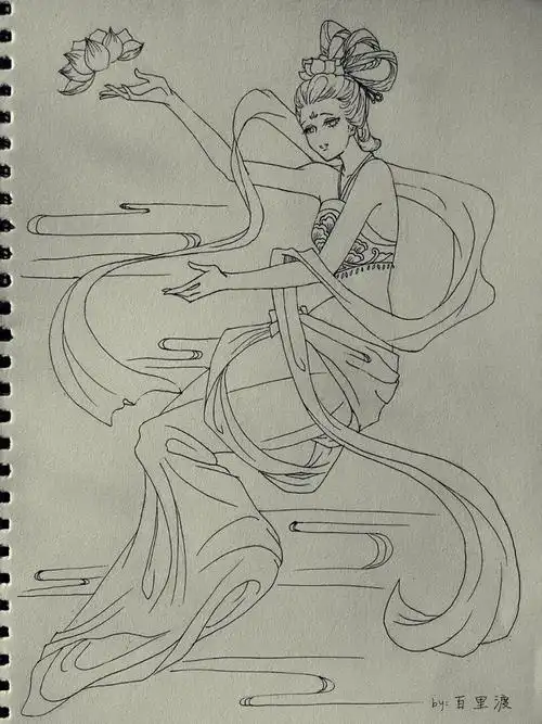 古风手绘线稿中国风临摹by百里渡原图出自绘漫画