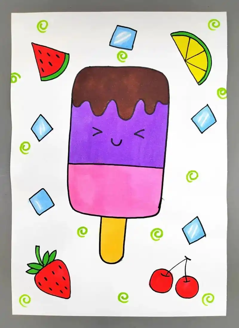 炎热的夏天,一起来画美味冰甜的雪糕吧,简单易学#冰淇淋简笔画 - 抖音