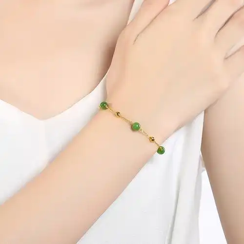 黄金镶和田玉碧玉转运珠手链女999足金3d硬金女款玉珠送礼手串