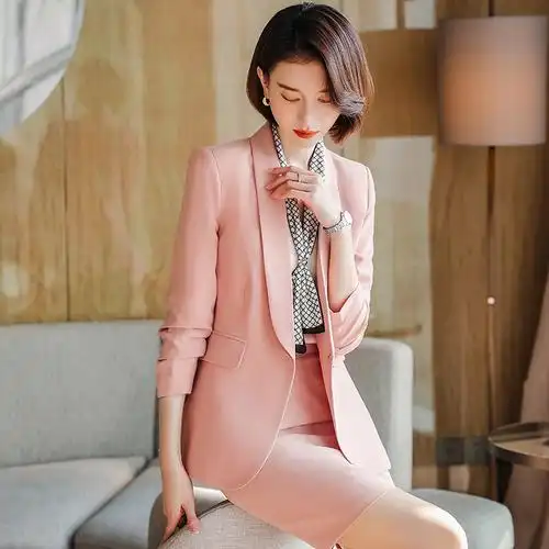 热销粉色职业装女装套装