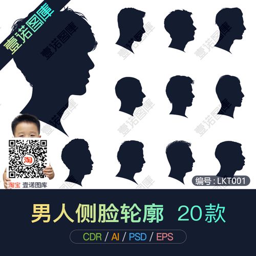 各类男人男性帅哥人物侧脸部立体轮廓剪影ai矢量图cdr设计素材