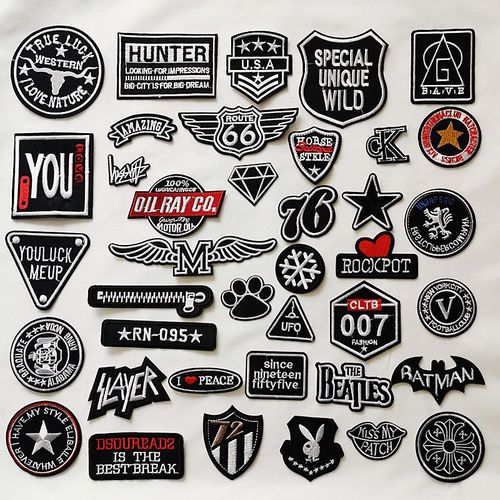 黑色高档字母刺绣贴运动裤衣服补丁布贴牛仔裤膝盖装饰修补破洞贴