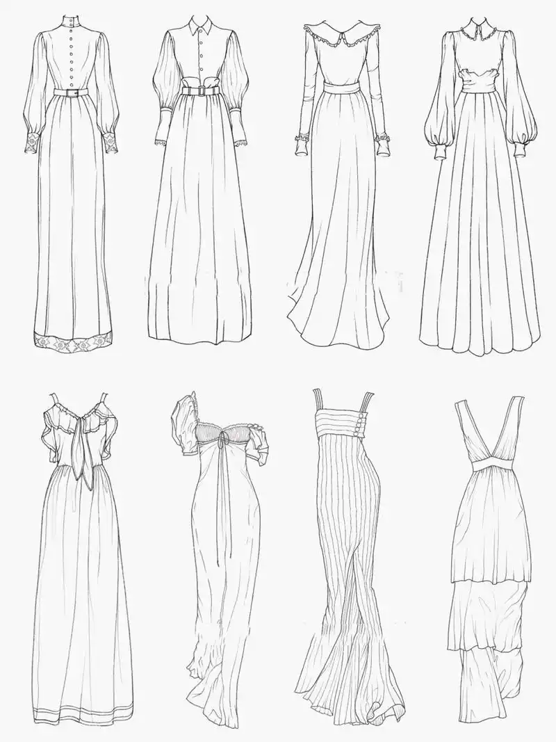服装设计手绘裙子图|款式图线稿7815练习参 来一波裙子的线稿图集