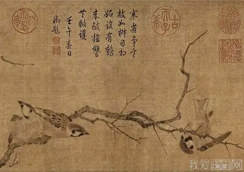 寒雀图_宋代崔白鸟画国画传世作品高清大图赏析(2)