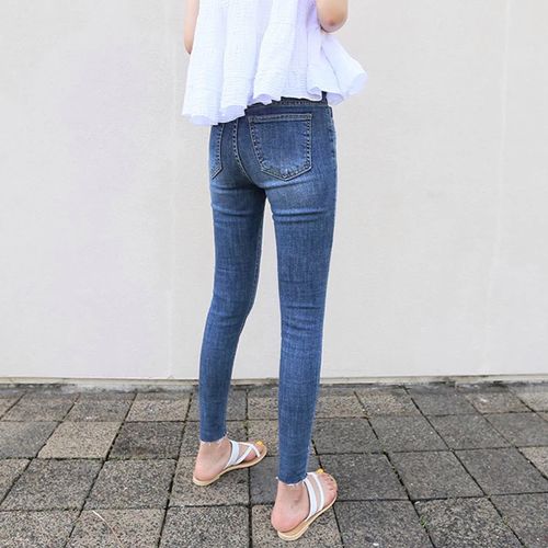 夏季韩版新品高腰磨破九分牛仔裤女显瘦毛边铅笔9分小脚裤薄款潮