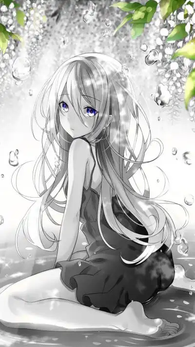 手机壁纸 动漫二次元少女 桌面背景 插图插画 简洁纯色 绿色 蓝色