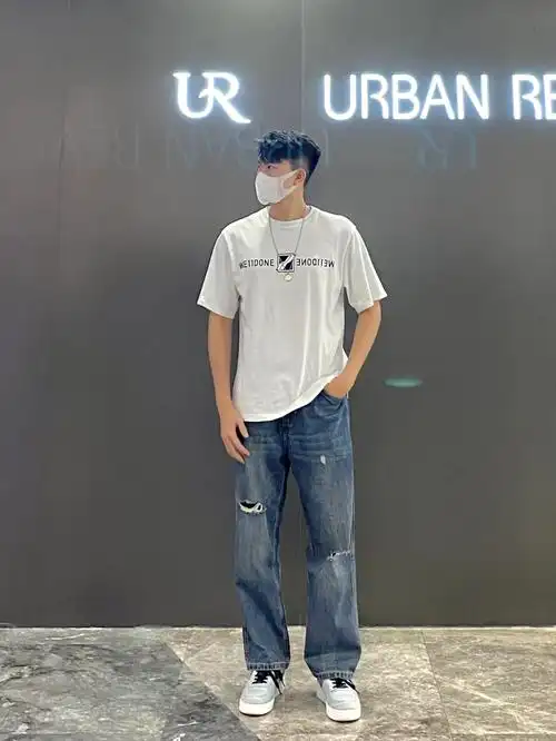 175cm微胖男生破洞牛仔裤夏季搭配