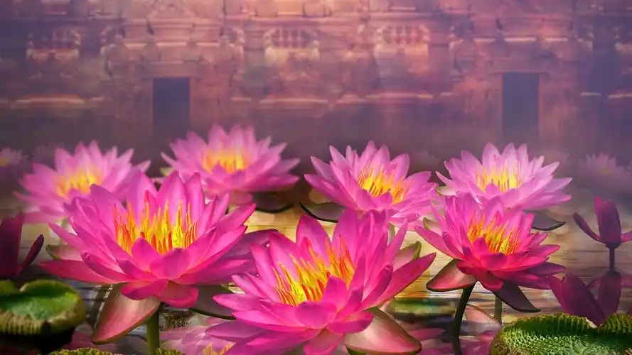 3d花,粉红色的睡莲 壁纸