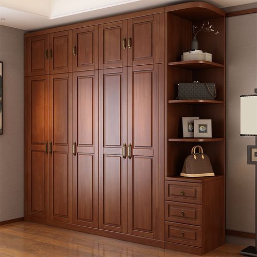 中式全实木衣柜 卧室家用组装平开门大衣橱 简约原木整体储物柜子