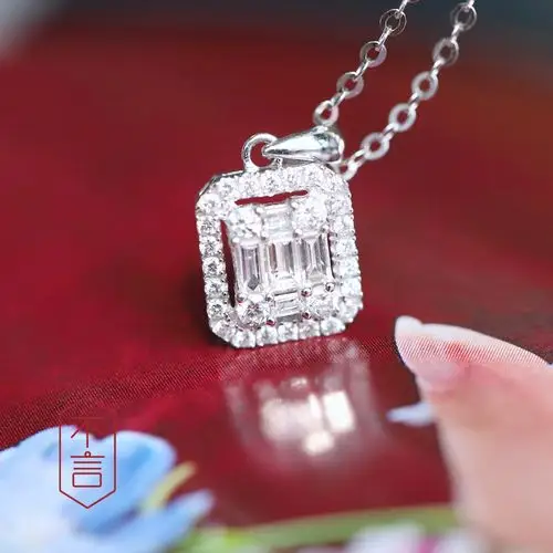 『不言珠宝.方糖』超有大牌范的钻石吊坠 18k白金拼钻 5天内发货