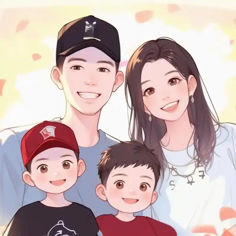 一家四口全家福漫画头像(2个儿子)#一起换头像 #一家四口头 - 抖音