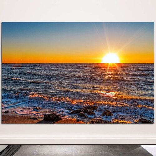 旭日东升大海日出图唯美聚财风景画地中海墙贴客厅卧室装饰画