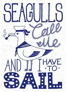 海报与水手海鸥抽烟管子.手绘复古海报与报价刻字.航海励志和励志版.